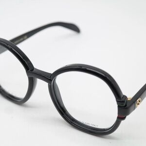 Gucci Authentic Black Round Women’s Eyeglasses with Signature Stripe Accent